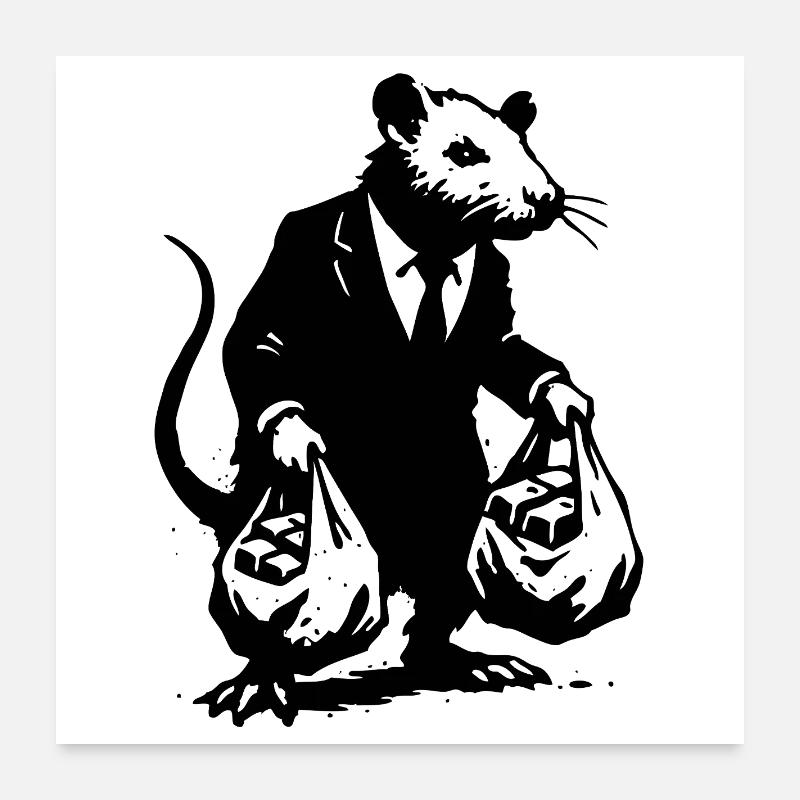 Ratte im Anzug mit Einkaufstaschen Poster 60x60 cm