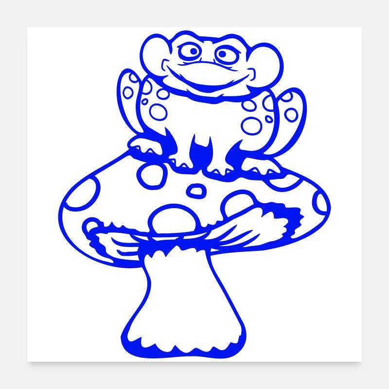 grenouille s’assoit champignon mignon forêt forêt grenouille sourit cool Poster 60 x 60 cm