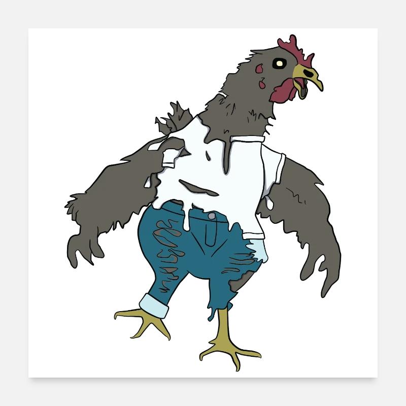 Zombie-Huhn - Poster 60x60 cm - Weiß