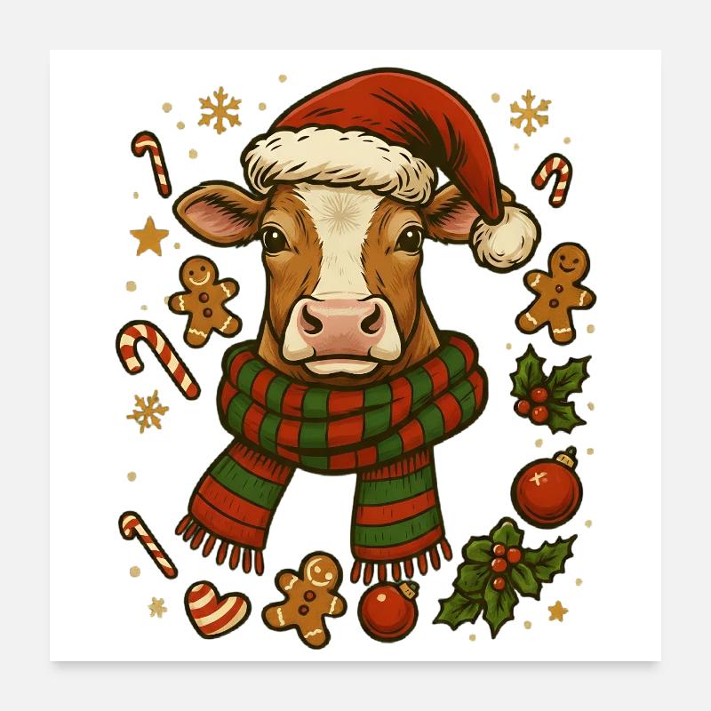 Kuh an Weihnachten Poster 60x60 cm