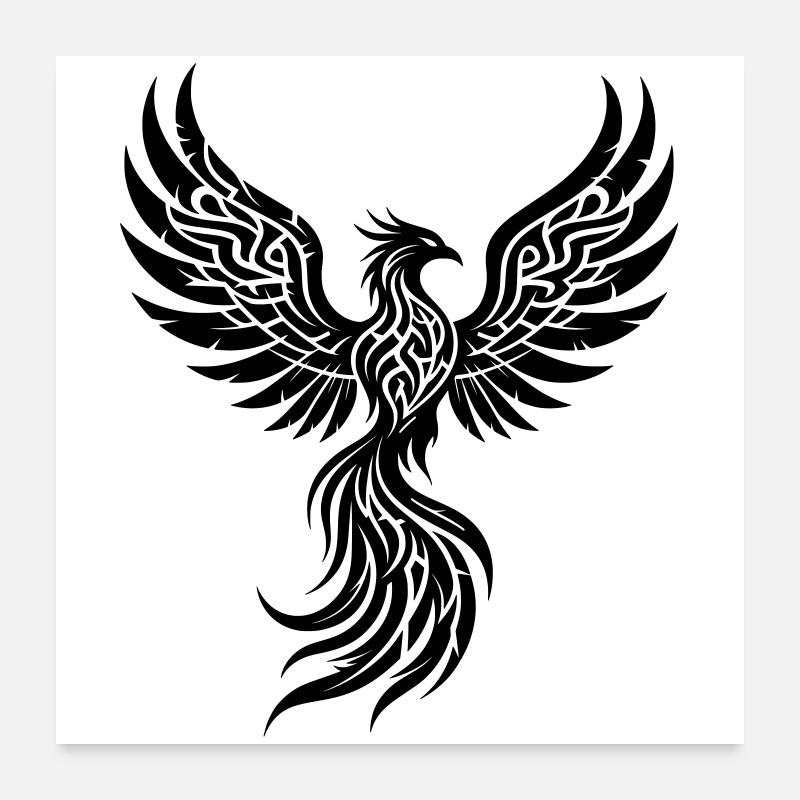 Symbole tribal de la renaissance du Phénix - Poster 60 x 60 cm - blanc