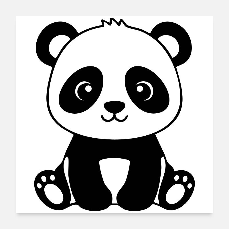 Bébé Panda mignon – Noir & Blanc Poster 60 x 60 cm
