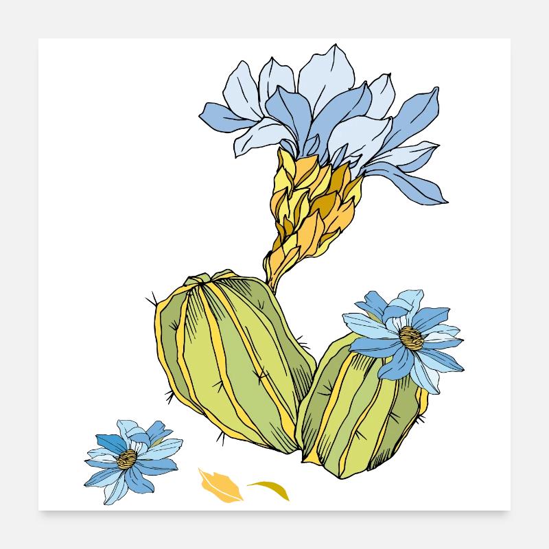 Kaktus mit Blüten Poster 60x60 cm