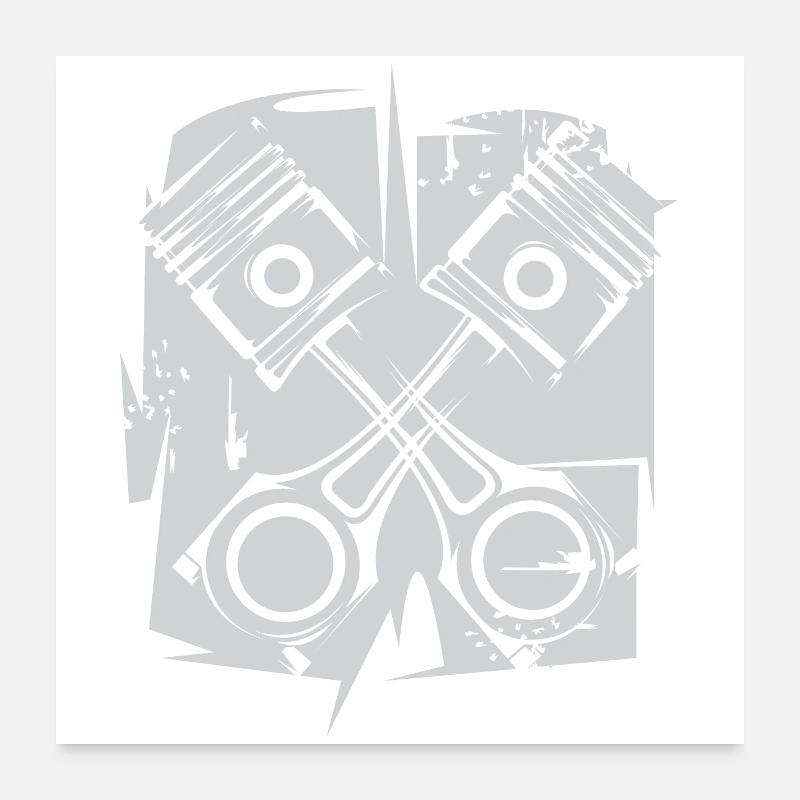 v8 Kolben Motor Symbol Kunst Illustration Logo - Poster 60x60 cm - Weiß