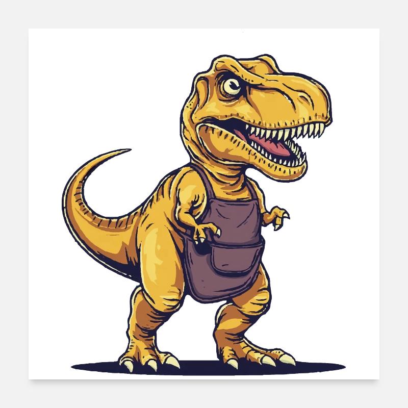Humorvoller Dinosaurier mit Schürze - Poster 60x60 cm - Weiß