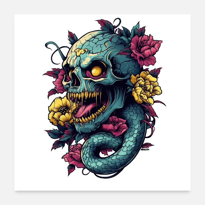 Crâne et serpent Poster 60 x 60 cm