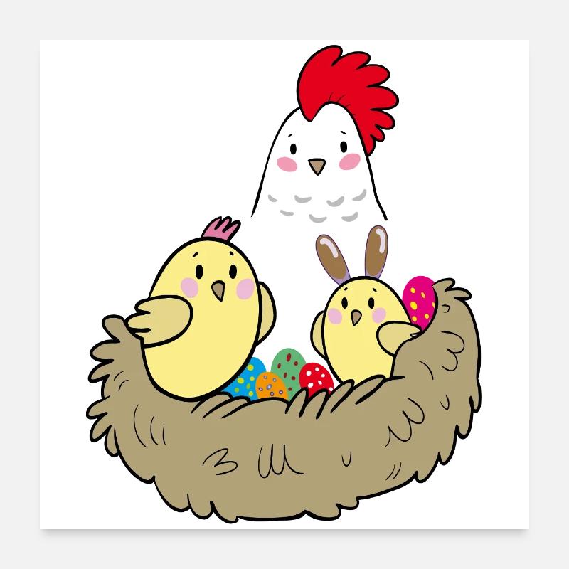 Poussins de Pâques heureuses dans le nid Poster 60 x 60 cm