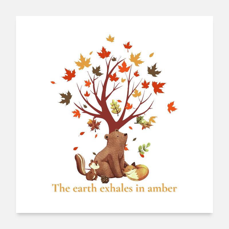 Waldtiere mit Herbstbaum und Spruch Poster 60x60 cm