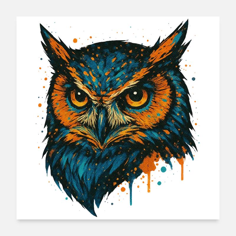 Art éclaboussuré de tête de hibou colorée Poster 60 x 60 cm