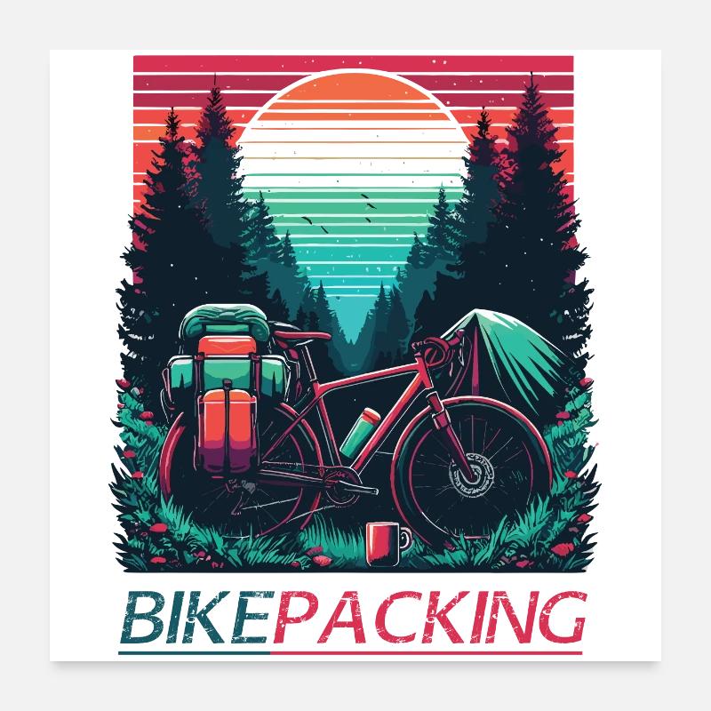 Forêt de vélo au coucher du soleil Poster 60 x 60 cm