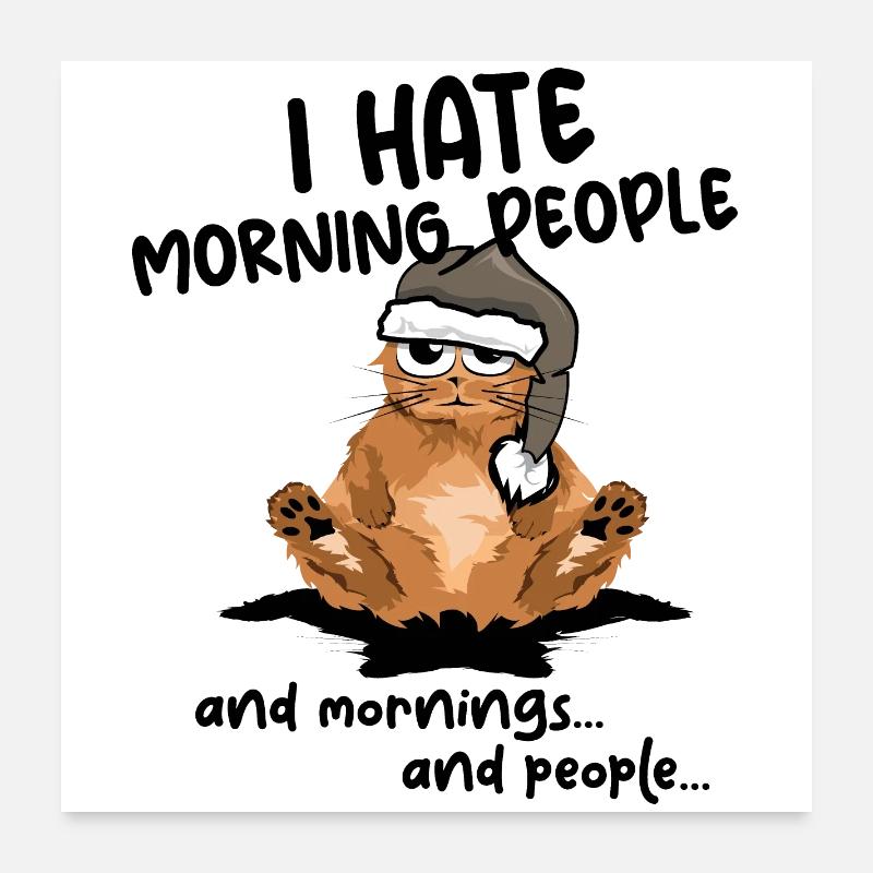 Matin de chat drôle disant icône de dessin animé comique Poster 60 x 60 cm