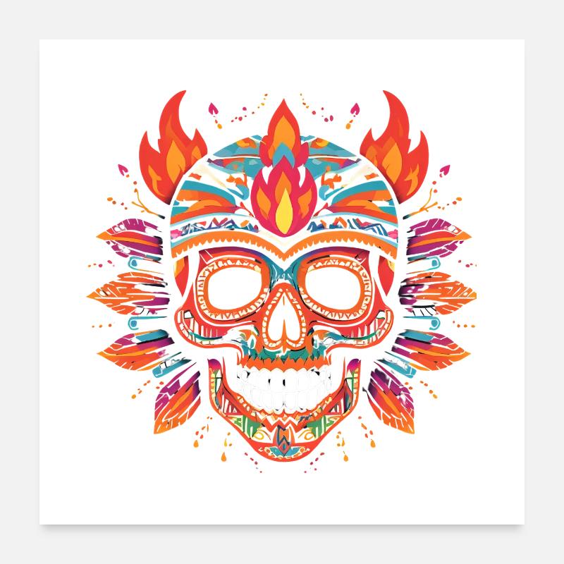 Crâne coloré Crâne avec flammes Poster 60 x 60 cm