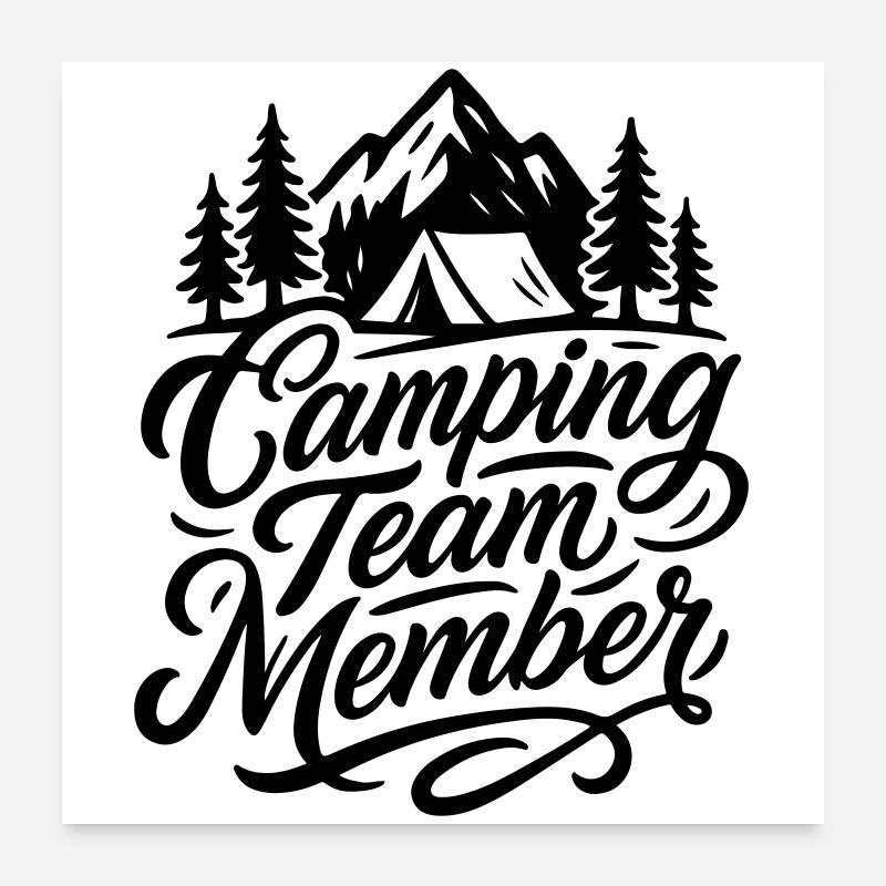 Camping Team Tent Mountains Poster 60 x 60 cm