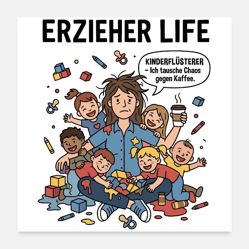 Kaffeechaos mit Kindern Poster 60x60 cm