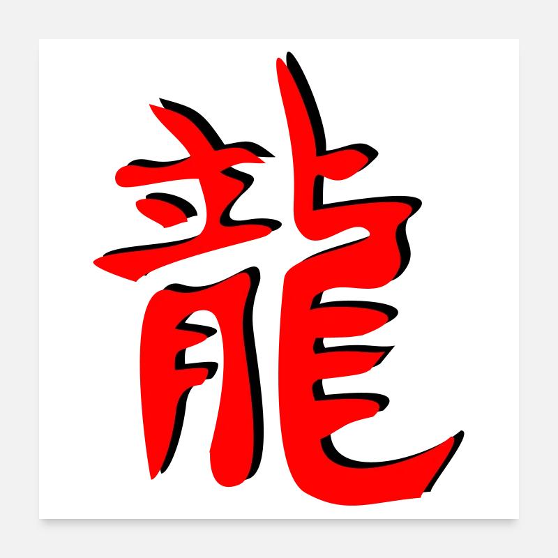 Drachen_3d_kanji - Poster 24" x 24" (60x60 cm) - white