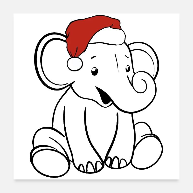 Éléphant Bébé Noël Poster 60 x 60 cm