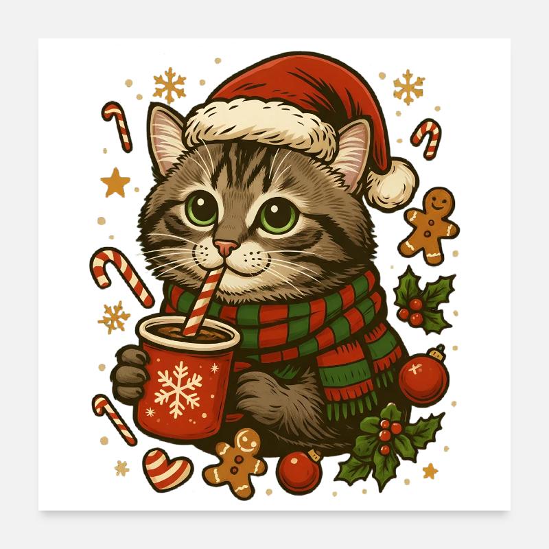 Katze an Weihnachten Poster 60x60 cm
