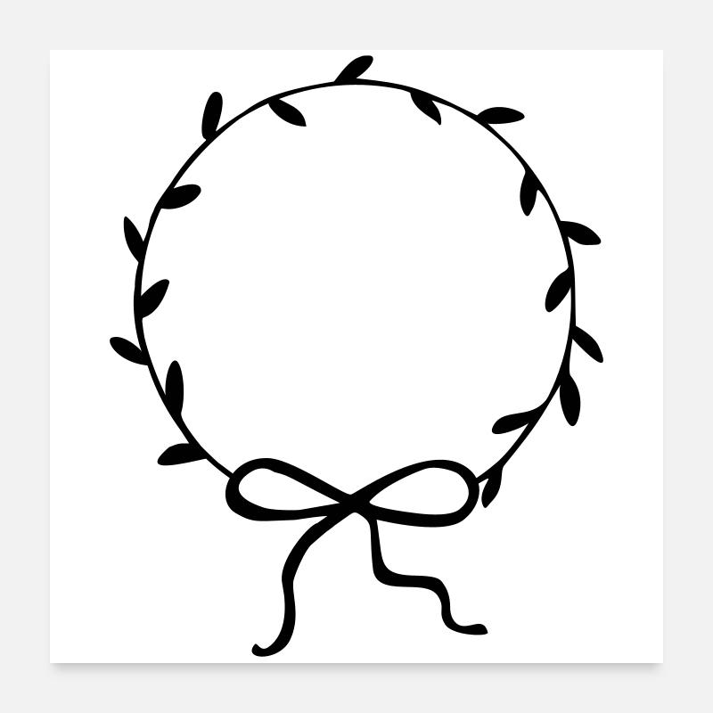 Leaf wreath with bow hand drawn Poster 24" x 24" (60x60 cm)