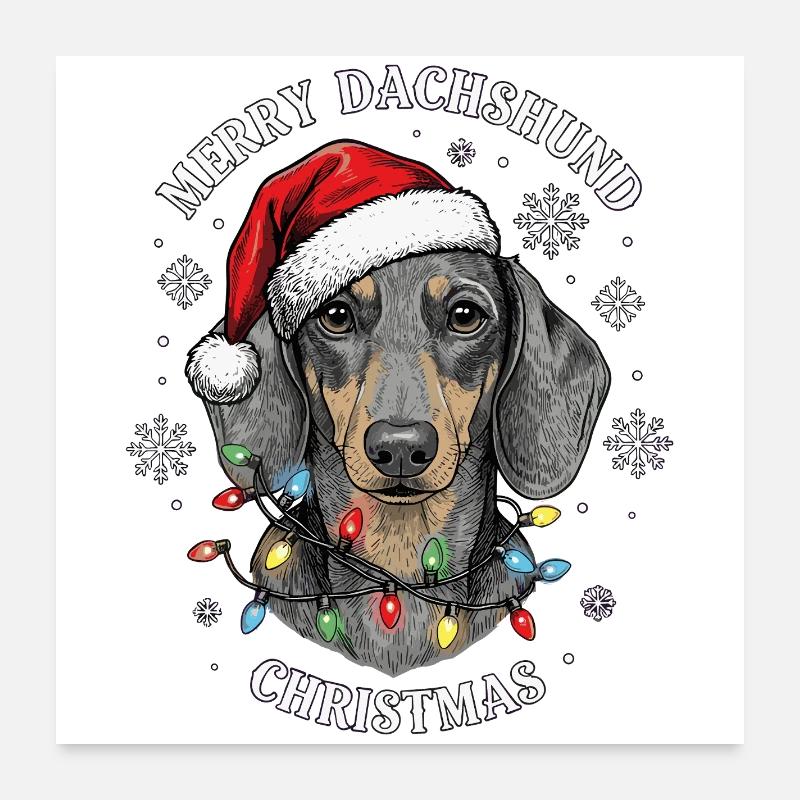 Teckel Noël Noël Drôle Mignon Poster 60 x 60 cm