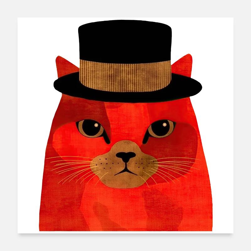 Cool Red Cat with Top Hat Poster 24" x 24" (60x60 cm)