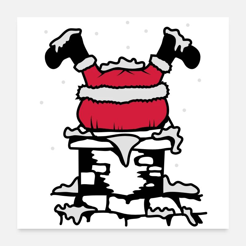 Le Père Noël coincé dans la cheminée Poster 60 x 60 cm