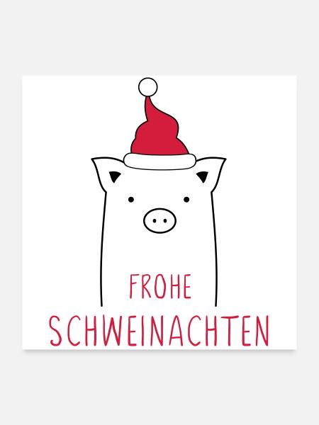 Joyeux Noël je Schweinachten truie de cochon - Poster 60 x 60 cm - blanc - Devant