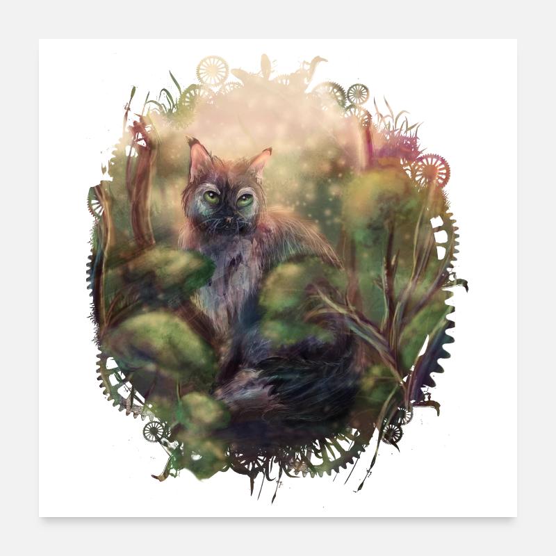 Chat sauvage dans la forêt - Poster 60 x 60 cm - blanc