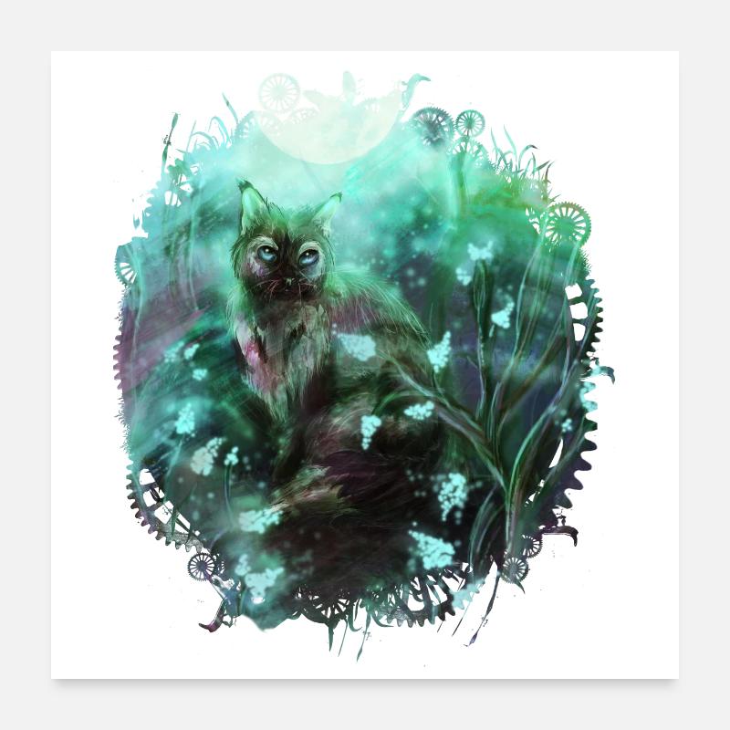 Chat dans la forêt magique Poster 60 x 60 cm