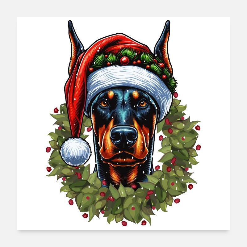 Festive Doberman: Elegant with Santa's hat Poster 24" x 24" (60x60 cm)
