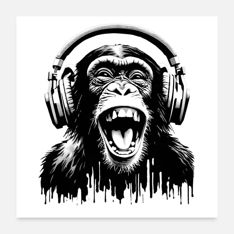 Musique Monkey World 🎧 Monkey avec casque Poster 60 x 60 cm