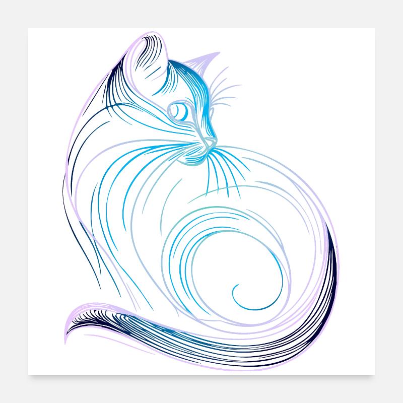 Cat style minimalist gradient blue Poster 24" x 24" (60x60 cm)