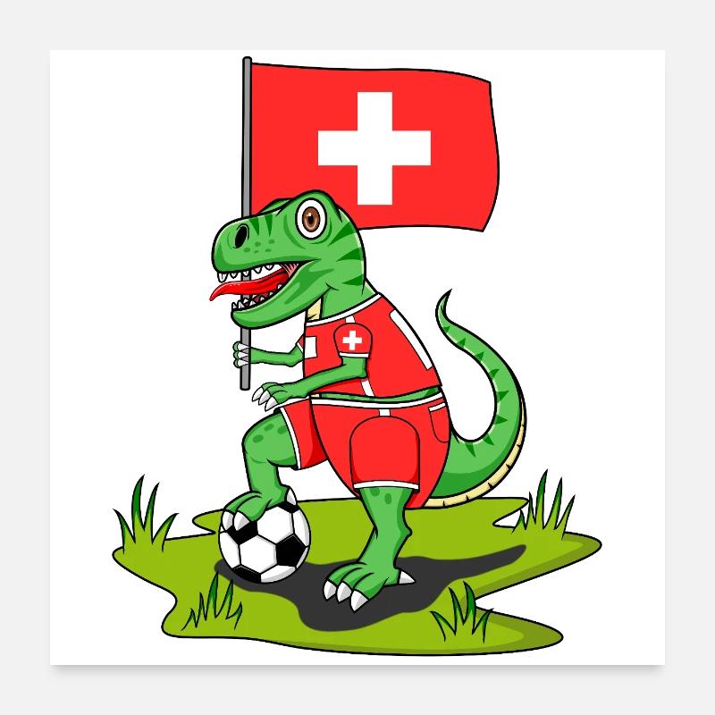 Schweiz Flagge Dinosaurier Rex Fußball  Poster 60x60 cm