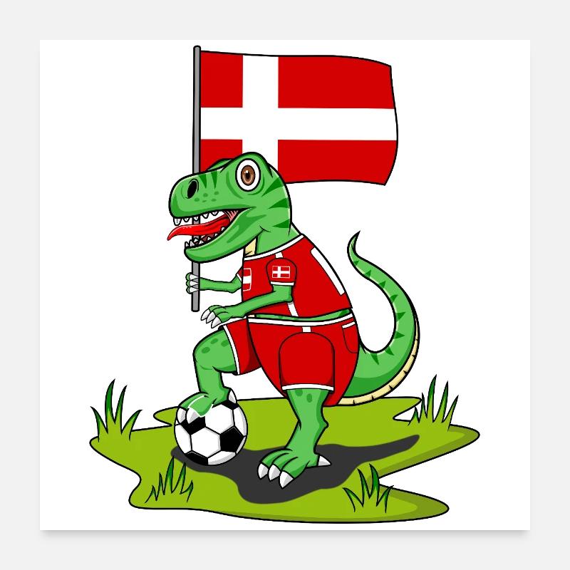 Drapeau du Danemark Dinosaure Rex Football Poster 60 x 60 cm