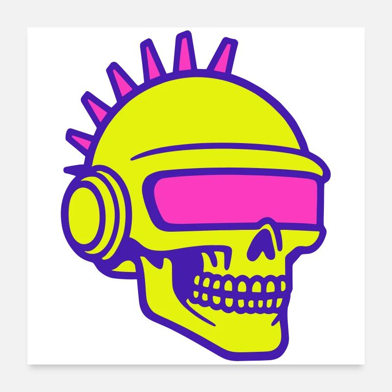 Future Skull Punk - Poster 60x60 cm - Weiß