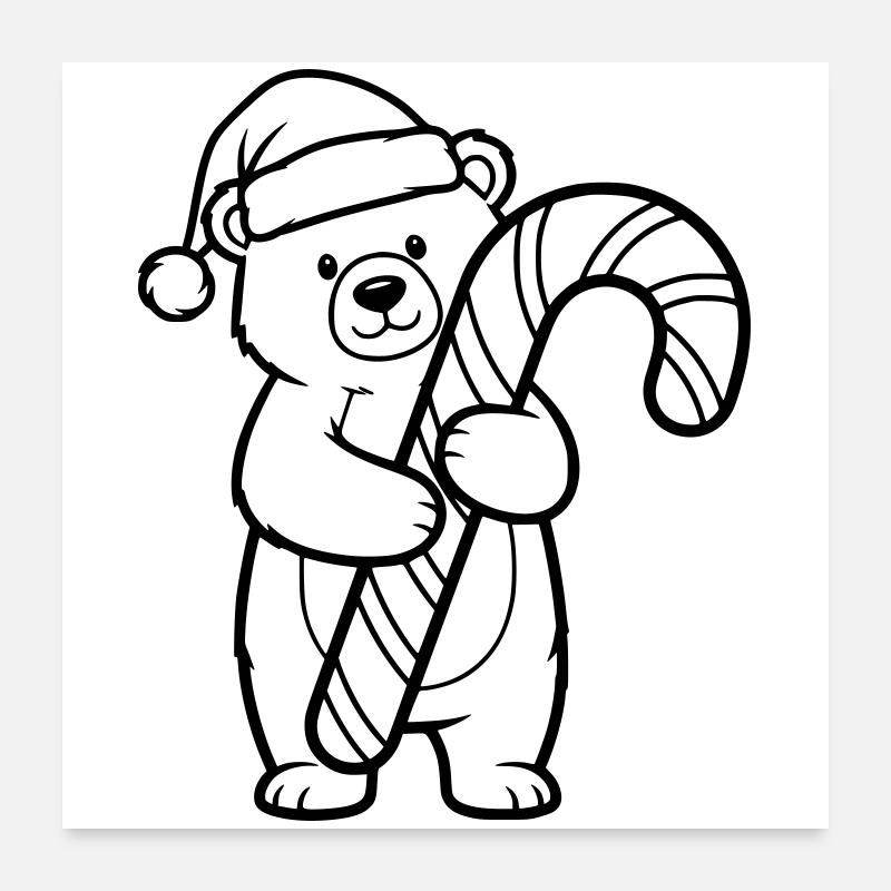 Petit ours de Noël mignon avec une canne d’orge d’orge Poster 60 x 60 cm