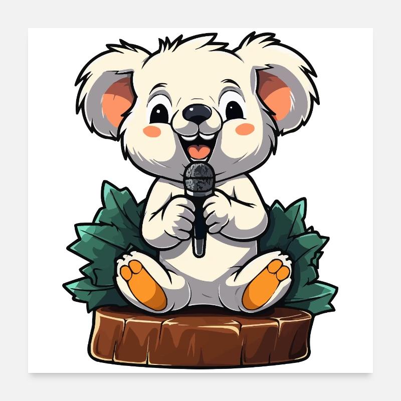 Kleiner Koala Karaoke auf Bühne Poster 60x60 cm