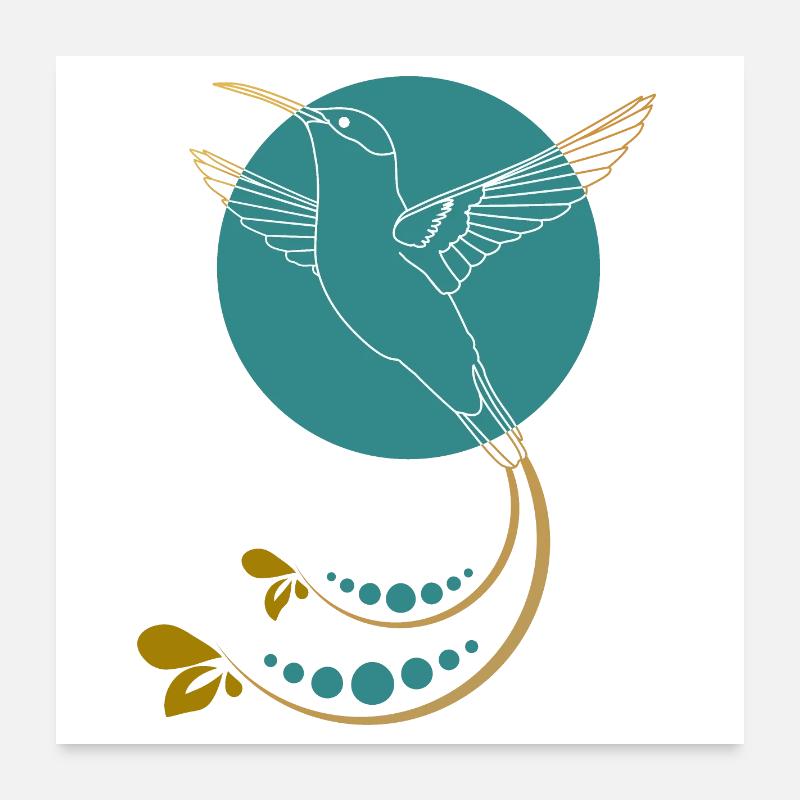Colibri doré avec ornements Poster 60 x 60 cm