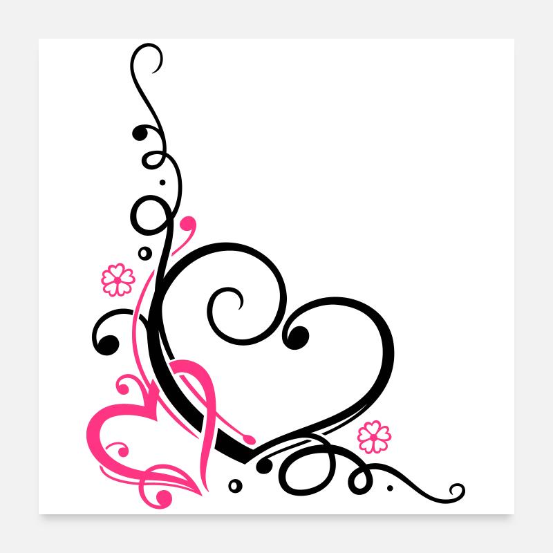 Deux coeurs avec des fleurs Poster 60 x 60 cm