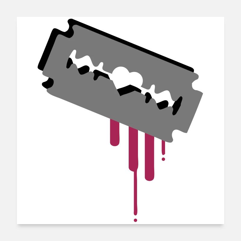 Rasierklinge mit Herz und Blut Poster 60x60 cm