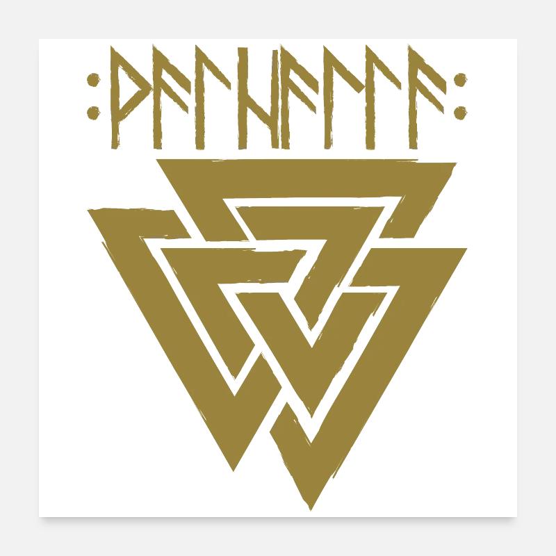Valhalla en runes avec Valknut, symbole d'Odin Poster 60 x 60 cm
