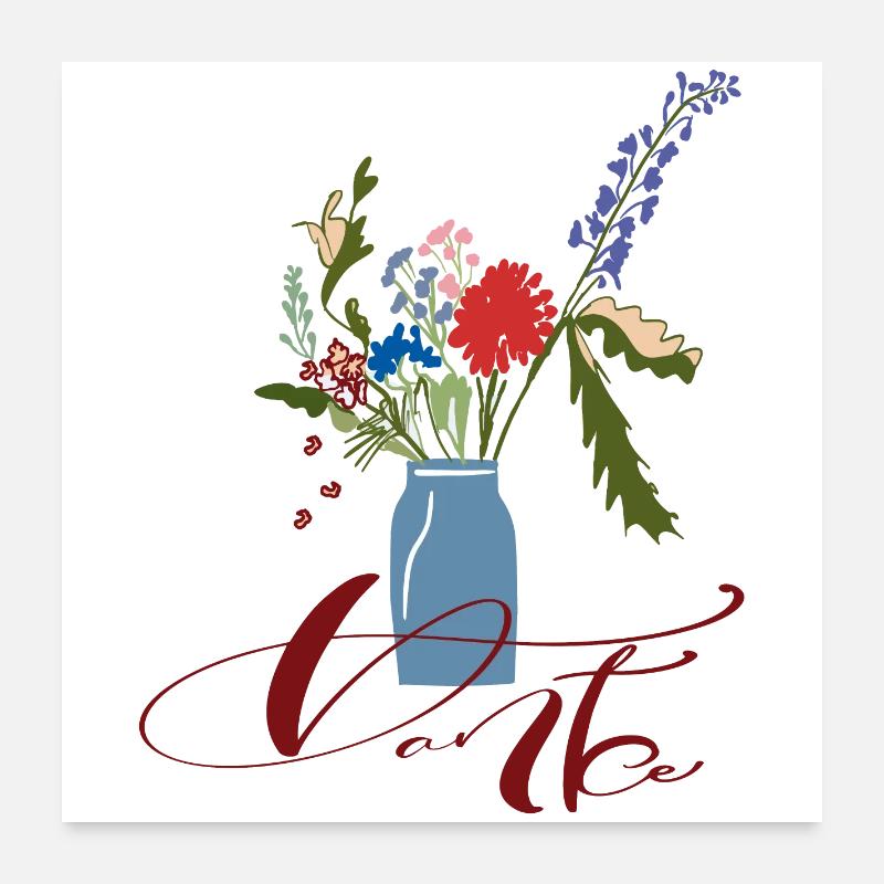 Danke mit Blumenstrauß  Poster 60x60 cm