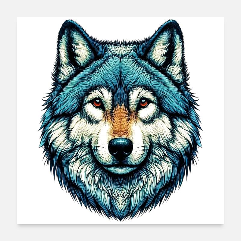 Wolf - Poster 60x60 cm - Weiß