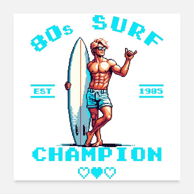 Retro Pixel 80th Surf Champion Poster 60x60 cm