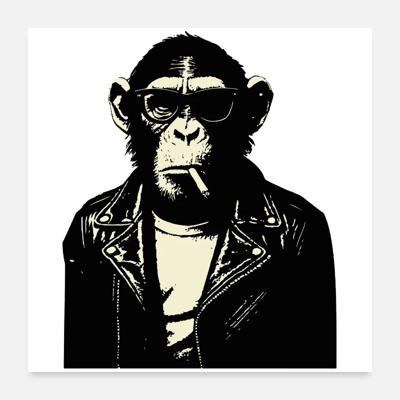 Chimp Rebel Biker Illustration Poster 24" x 24" (60x60 cm)