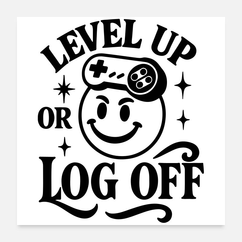 Level Up Chemise rétro Gamer Pixel Zocker Smiley Poster 60 x 60 cm