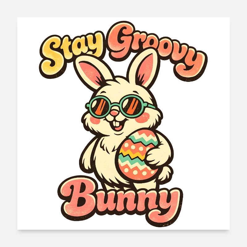 Retro Bunny with Sunglasses Easter Rabbit Ears Poster 24" x 24" (60x60 cm)