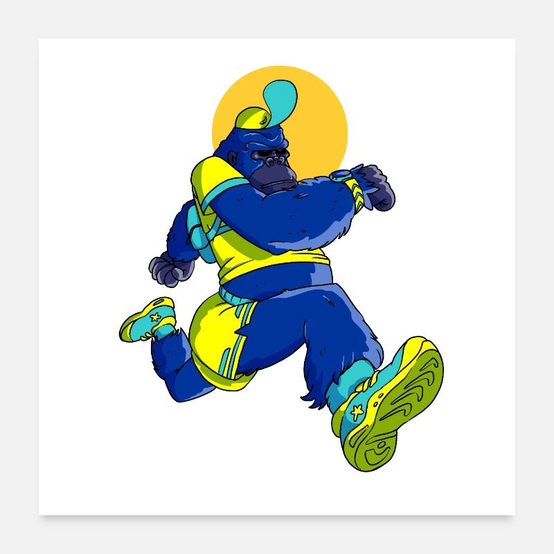 Gorille bleu runner Poster 60 x 60 cm
