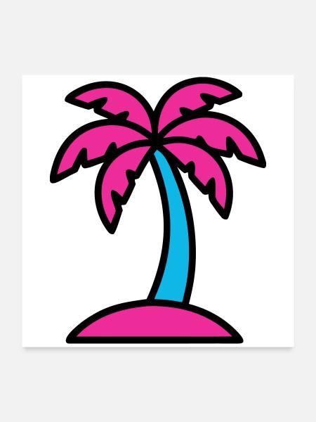 Neon Palme 90er Vaporwave - Poster 60x60 cm - Weiß - Vorne