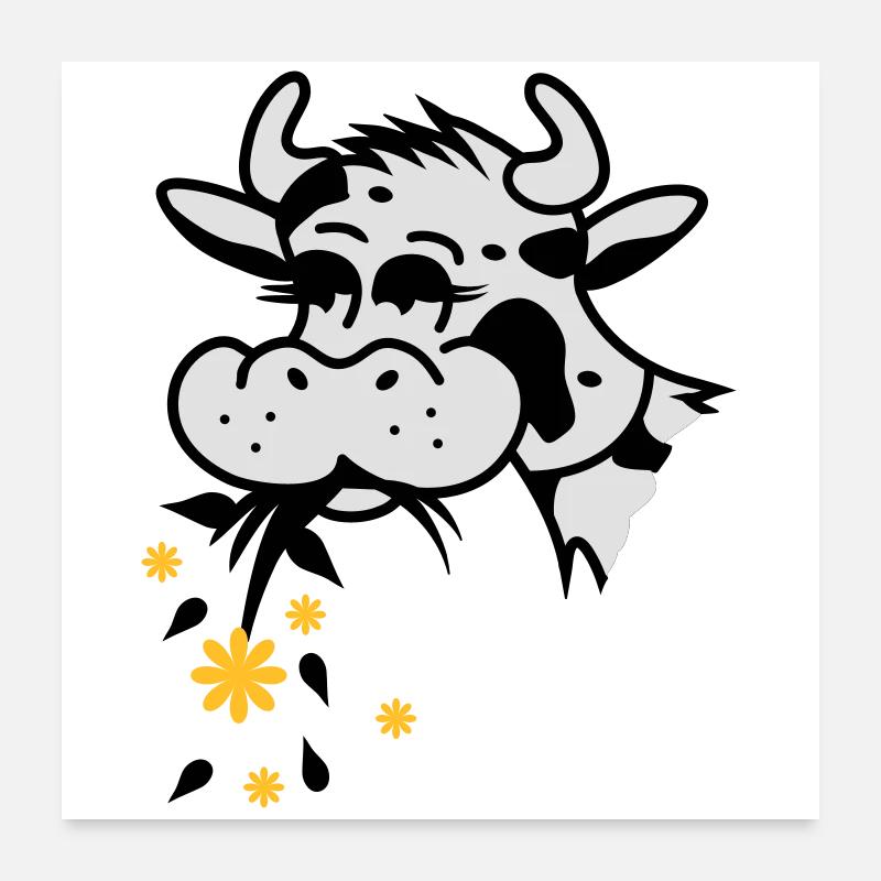 Cow eats bouquet Poster 24" x 24" (60x60 cm)
