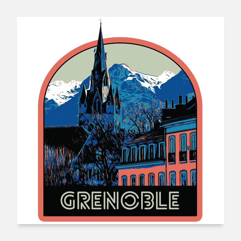 Illustration vue emblématique de Grenoble Poster 60 x 60 cm